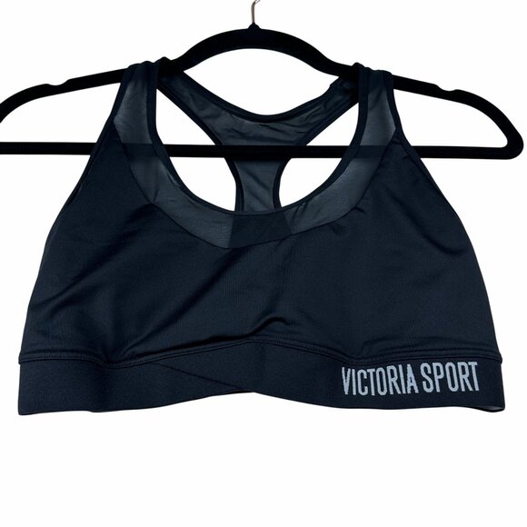 Victoria Secret Sport The Player Sport Bra Black Sz Medium Racerback Mesh NWOT - Picture 2 of 7